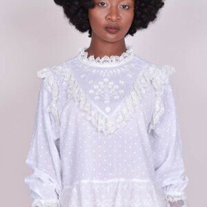 Ulla Johnson Noemie Blouse Pearl White Swiss Dot Lace Ruffle Victorian